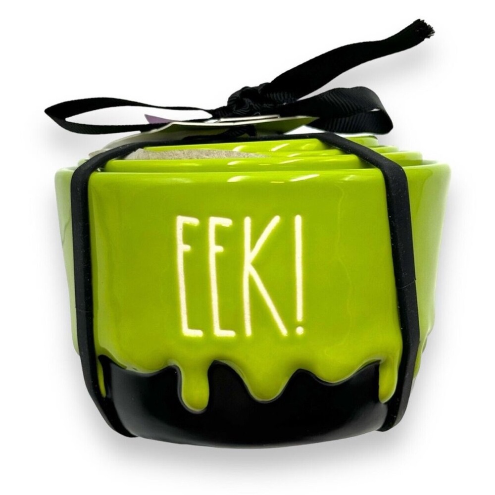 New Rae Dunn EEK! BOO! SHRIEK! AHH! Halloween Measuring Cup Set Green Drip